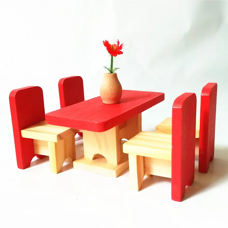 Wooden Dollhouse Miniature Furniture Toys Sets For Dolls House Mini Furniture Girls Pretend Play Toy Children Kids Educational