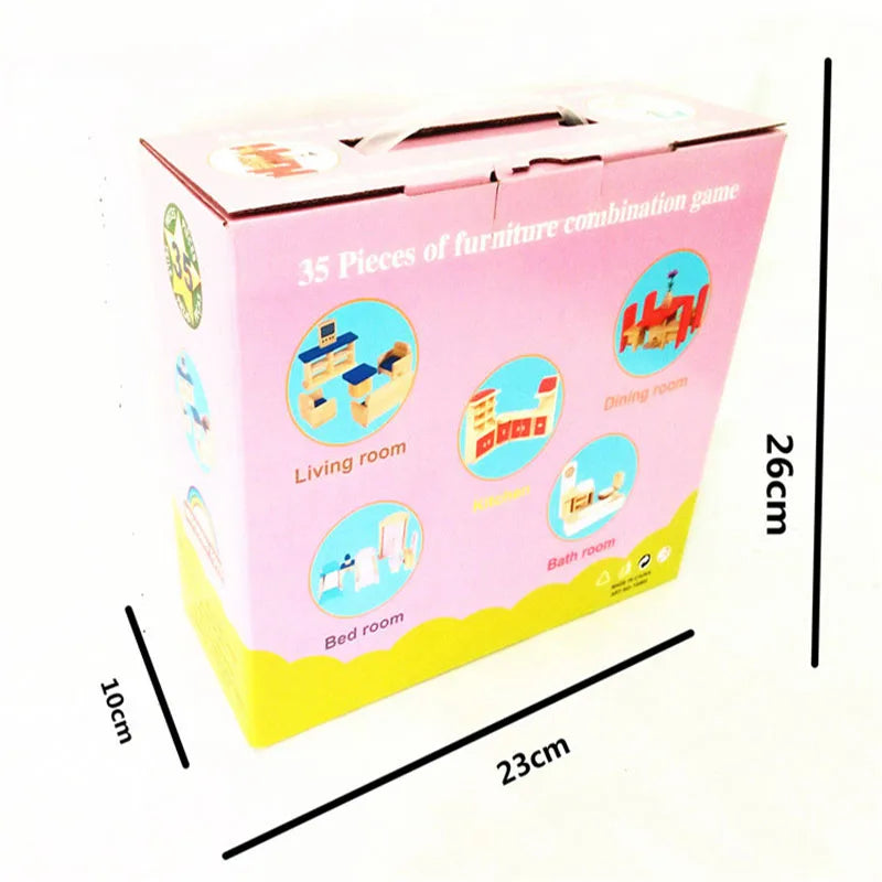Wooden Dollhouse Miniature Furniture Toys Sets For Dolls House Mini Furniture Girls Pretend Play Toy Children Kids Educational