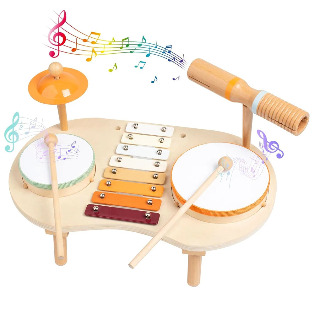 Kids Drum Set For Toddler Musical Instrument Toys Montessori Wooden Percussion Drum Sensory Toys Xylophone Kit Educational Toys