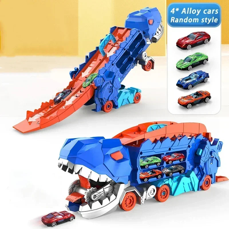 The Kids Truck Dinosaur Transporter Toys Cars Educational Model Toys Alloy Transforming Dinosaur Transport Car Toy for Childrens