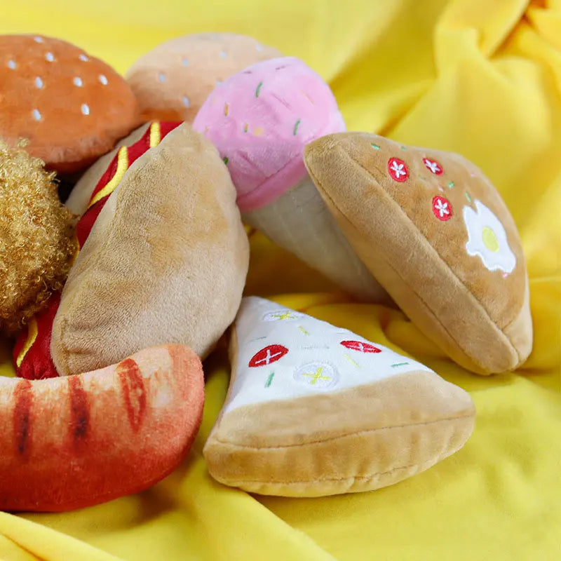 Plush Toys Squeaky Accessories Toy Soft Squeeze Sound Teeth Chew Bite Resistant Ice Cream Fries Humburger