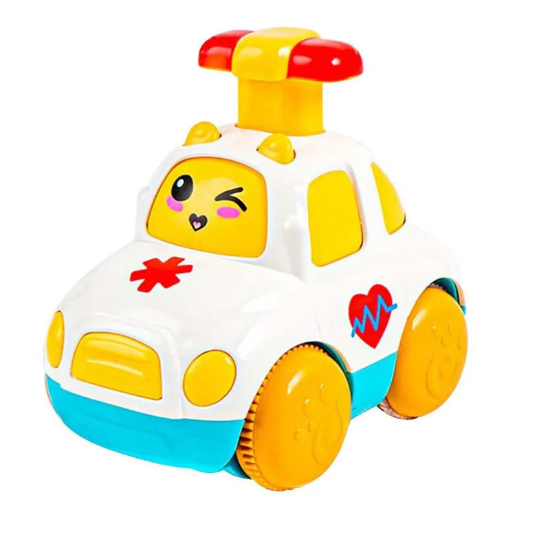 Baby Car Toys for 6 12 Months Friction Car Infant Soft Rubber Inertial Push and Go Vehicles Roll Car Hand Rattle Gift for Kids
