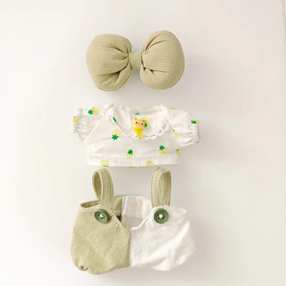 Doll Clothes For 15/17cm Labubu Plaid Shirt Jumpsuit Bow Tie Headdress 3PCS/Pack Plush Cotton Idol Doll Universal Accessories