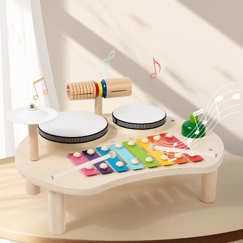 Kids Drum Set For Toddler Musical Instrument Toys Montessori Wooden Percussion Drum Sensory Toys Xylophone Kit Educational Toys