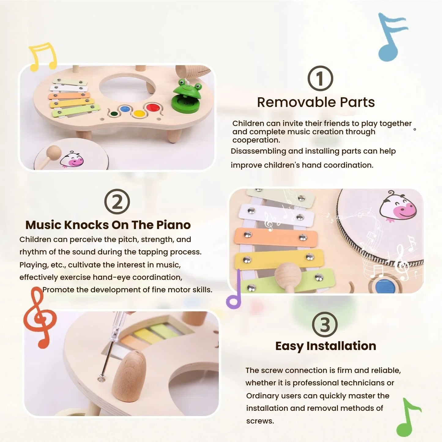 Kids Drum Set Wooden Musical Instruments for Toddlers Baby Preschool Educational Musical Toys Montessori Toys for Kids Ages 3-6