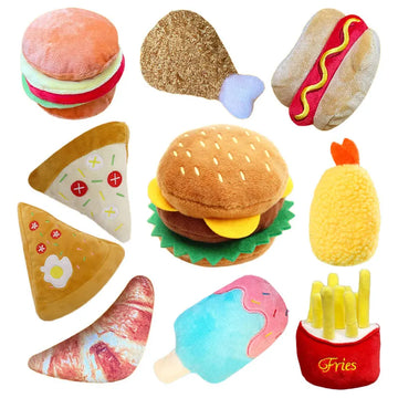 Plush Toys Squeaky Accessories Toy Soft Squeeze Sound Teeth Chew Bite Resistant Ice Cream Fries Humburger
