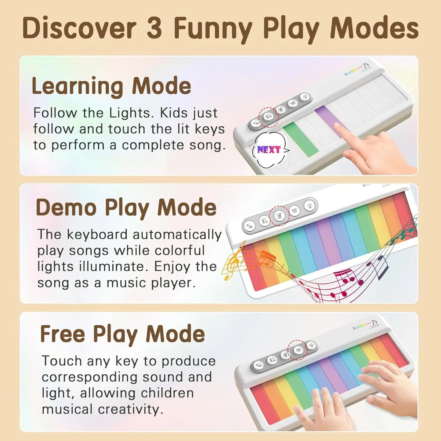 Kid's Musical Instrument Toys Multifunctional Electronic Piano Baby Pocket Piano Musical Instrument Baby Rainbow Light Music Box