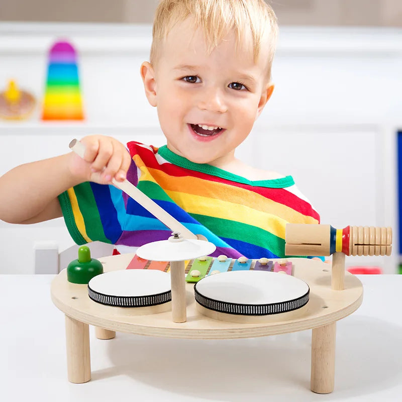 Kids Drum Set For Toddler Musical Instrument Toys Montessori Wooden Percussion Drum Sensory Toys Xylophone Kit Educational Toys