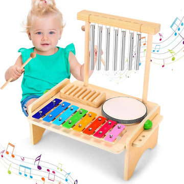 Kids Drum Set For Toddler Musical Instrument Toys Montessori Wooden Percussion Drum Sensory Toys Xylophone Kit Educational Toys