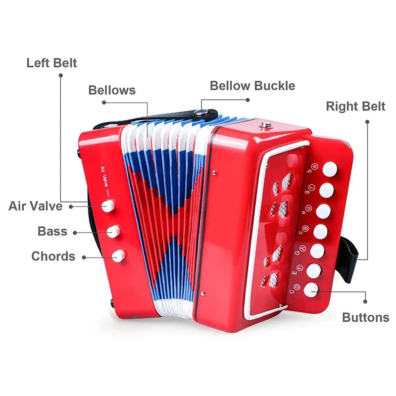Kids Accordion Mini Toy Musical Instruments 10 Keys 3 Air Button Pink Rose Red White For Child Children Toddlers Beginners