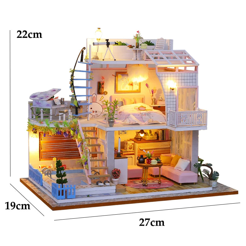 Doll House Mini DIY Small Kit 3D Puzzle Assembly Building Model Toy Home Bedroom Decoration With Furniture Wooden Craf Dollhouse