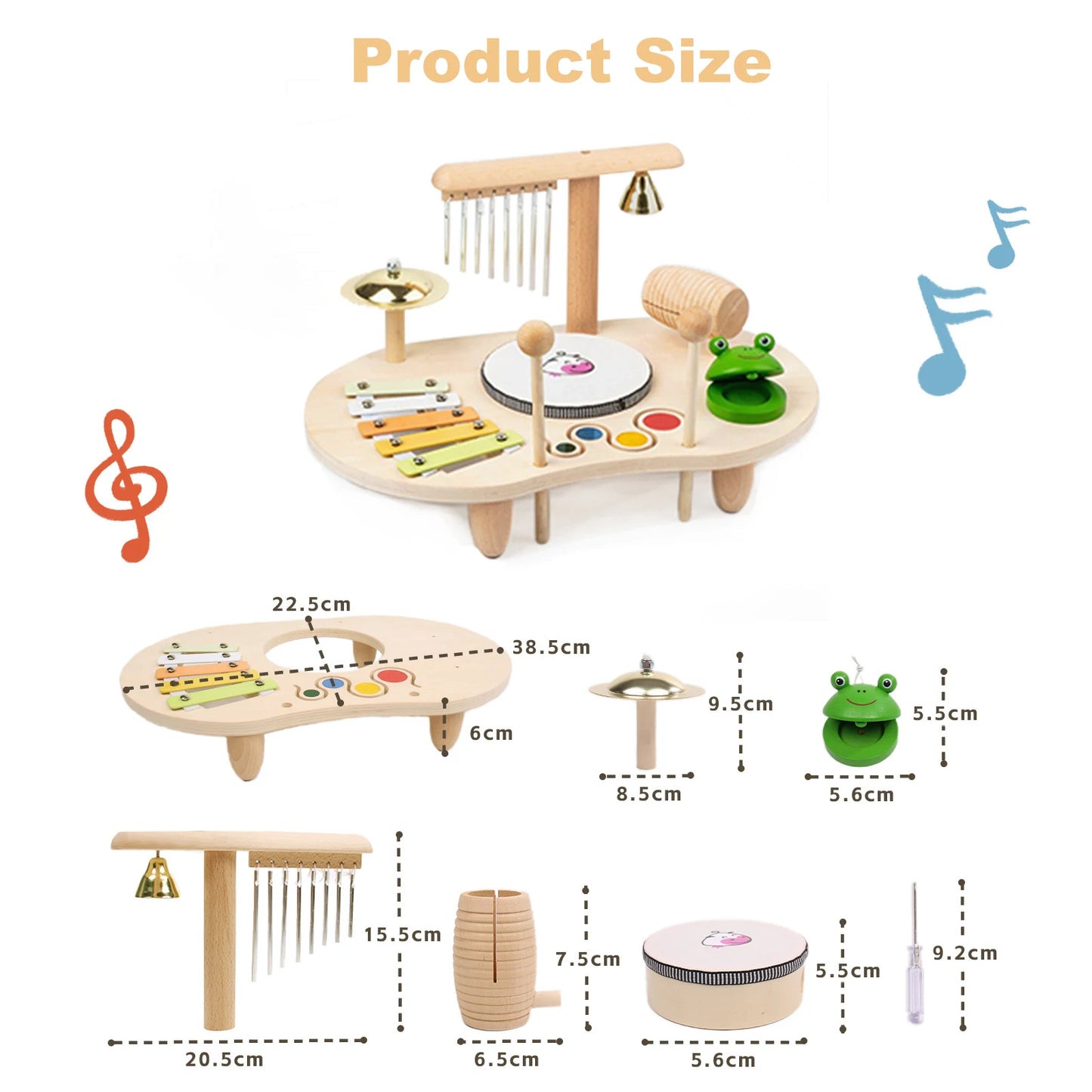 Kids Drum Set Wooden Musical Instruments for Toddlers Baby Preschool Educational Musical Toys Montessori Toys for Kids Ages 3-6
