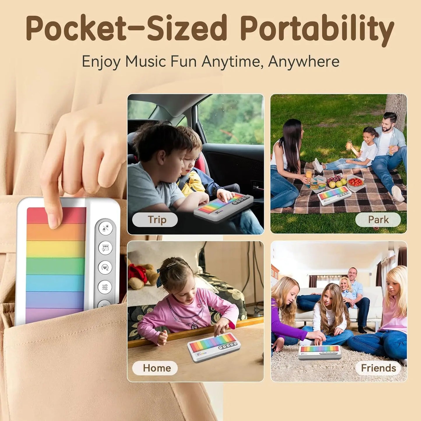 Kid's Musical Instrument Toys Multifunctional Electronic Piano Baby Pocket Piano Musical Instrument Baby Rainbow Light Music Box