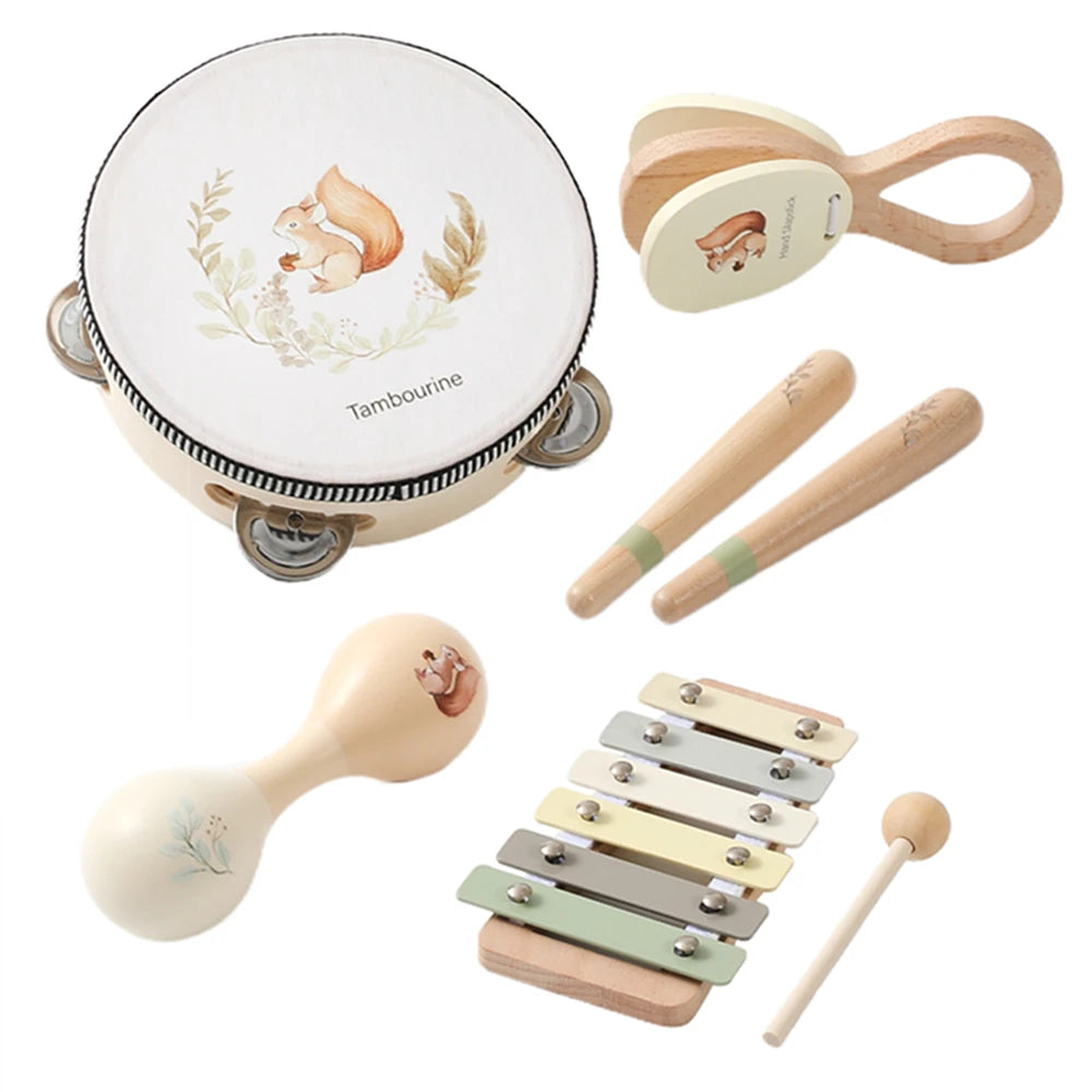 Kids Wooden Montessori Toys Musical Instruments Rattle Toys Wooden Squirrel Percussion Instruments Preschool Educational Toys