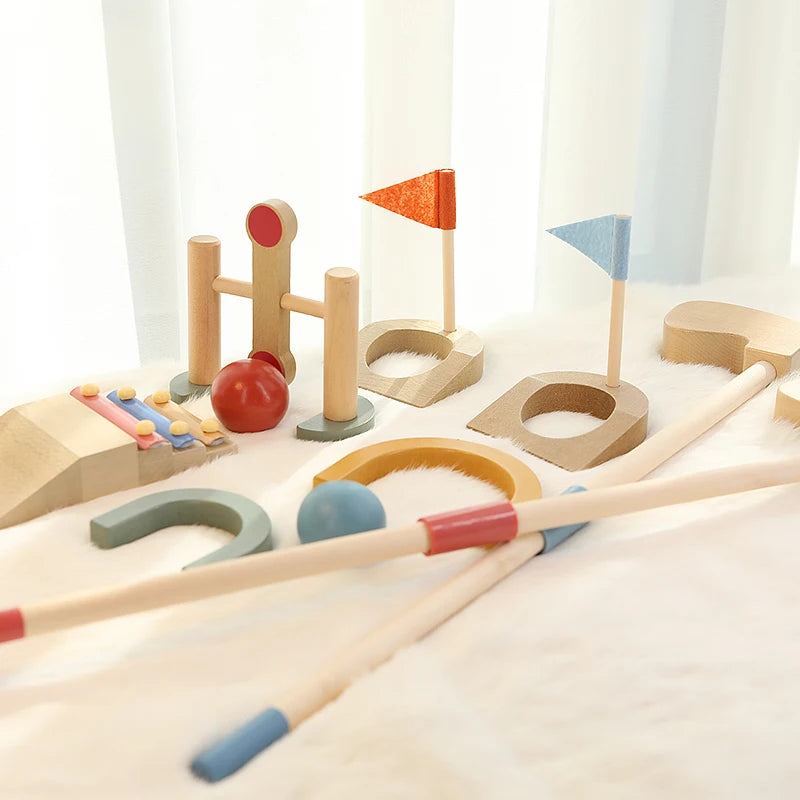 wooden Golf Toys Set for Kids Educational Golf Toys Kits for Toddlers Outdoor Lawn and Indoor Sports Toys for Toddlers  