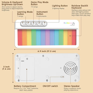 Kid's Musical Instrument Toys Multifunctional Electronic Piano Baby Pocket Piano Musical Instrument Baby Rainbow Light Music Box