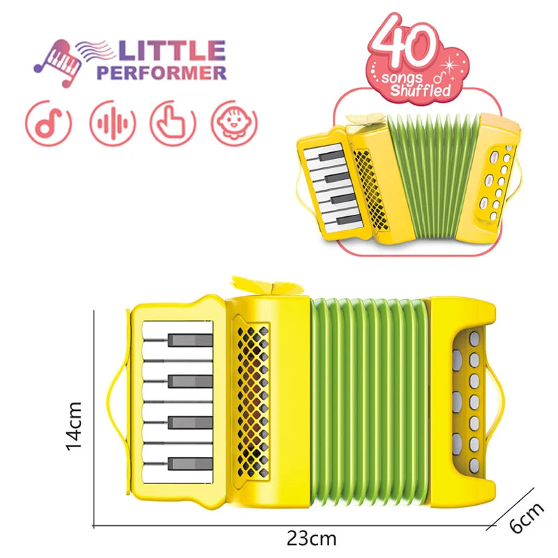 Kids Accordion Musical Instruments Indoor and Outdoor 10 Keys 8 Bass Playing Musical keyboard Educational Toys Gift For Children