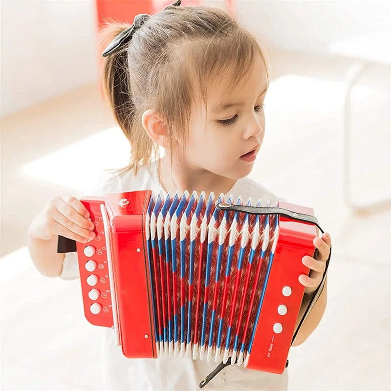 Kids Accordion Mini Toy Musical Instruments 10 Keys 3 Air Button Pink Rose Red White For Child Children Toddlers Beginners