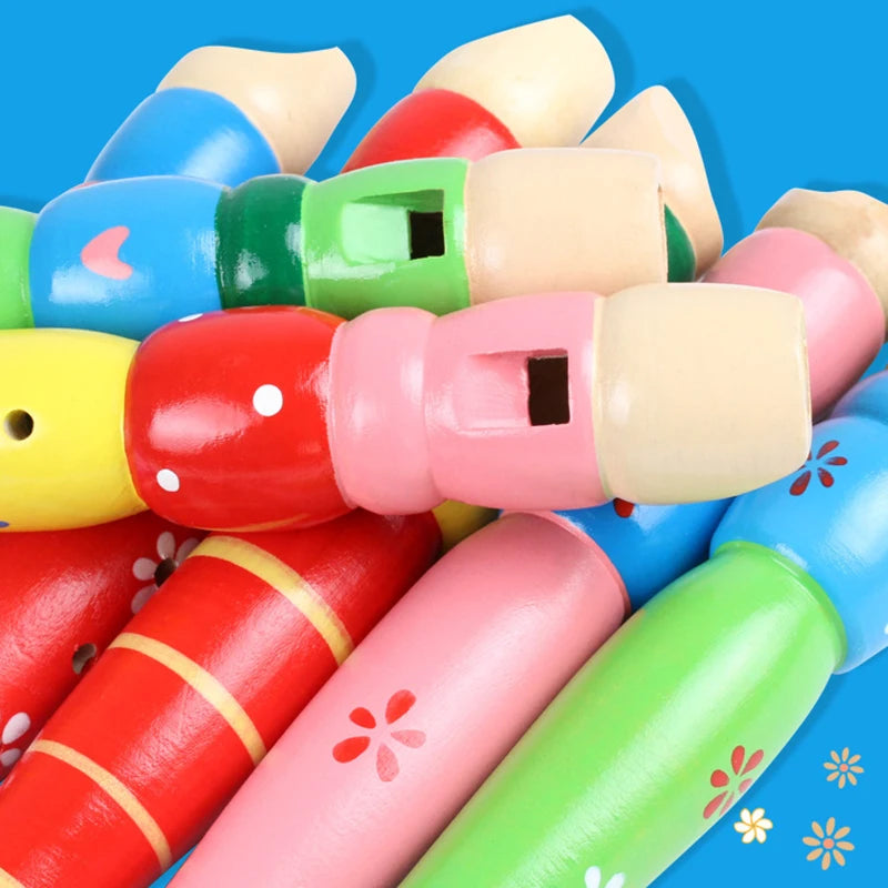 Hot Colorful Wooden Flute Music Instrument Trumpet Buglet Hooter Kids Educational Musical Toys for Children