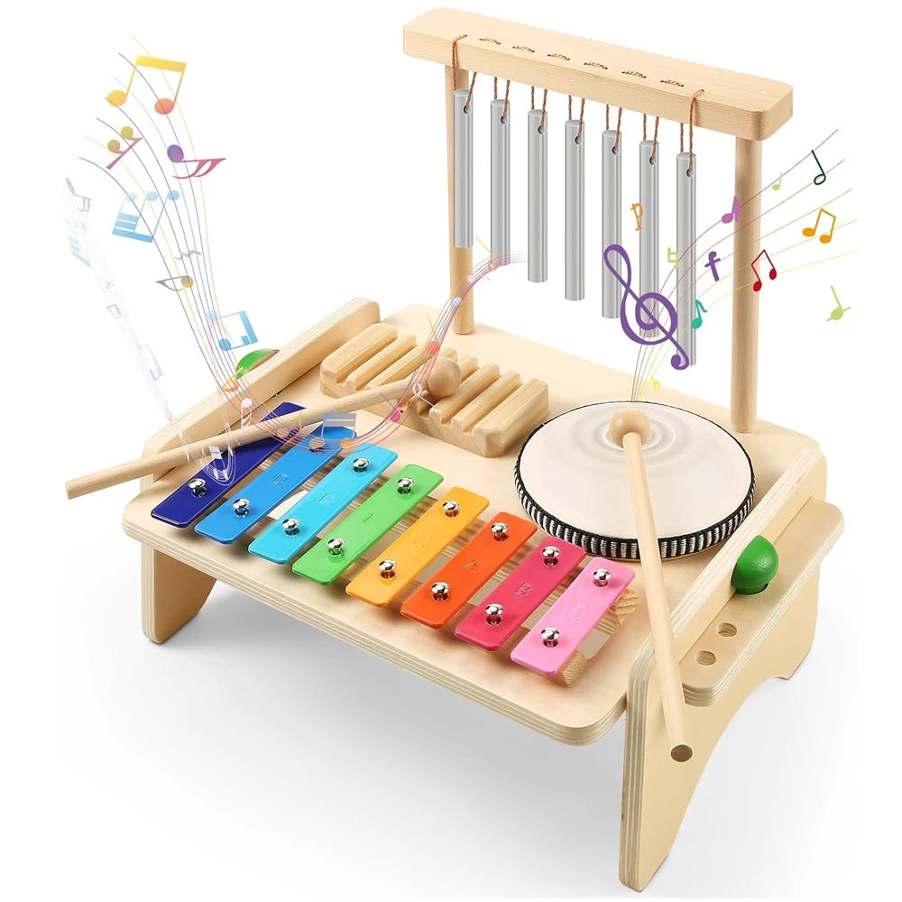 Kids Drum Set For Toddler Musical Instrument Toys Montessori Wooden Percussion Drum Sensory Toys Xylophone Kit Educational Toys