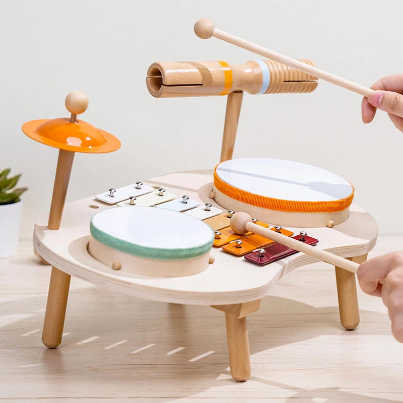 Kids Drum Set For Toddler Musical Instrument Toys Montessori Wooden Percussion Drum Sensory Toys Xylophone Kit Educational Toys