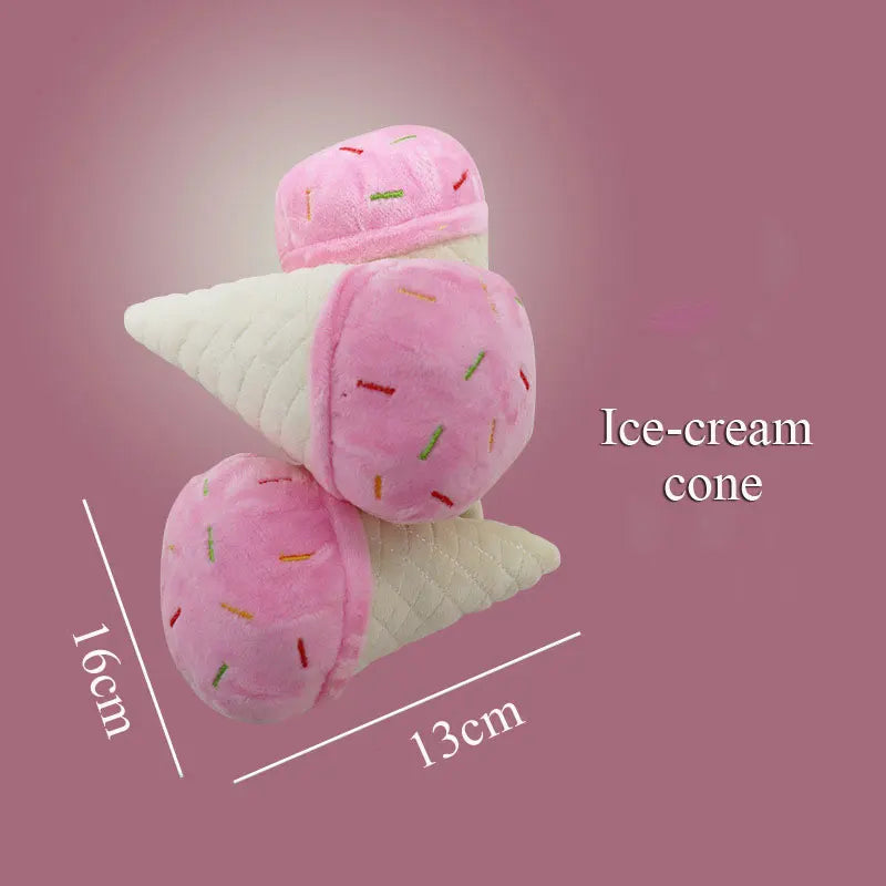 Plush Toys Squeaky Accessories Toy Soft Squeeze Sound Teeth Chew Bite Resistant Ice Cream Fries Humburger