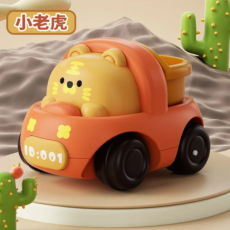 Baby Car Toys for 6 12 Months Friction Car Infant Soft Rubber Inertial Push and Go Vehicles Roll Car Hand Rattle Gift for Kids