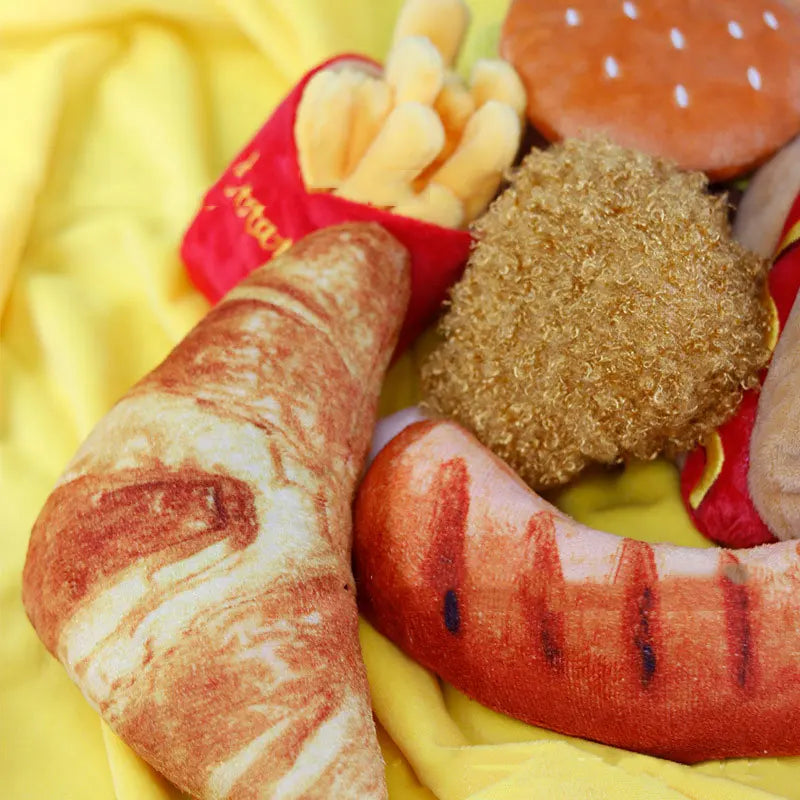 Plush Toys Squeaky Accessories Toy Soft Squeeze Sound Teeth Chew Bite Resistant Ice Cream Fries Humburger